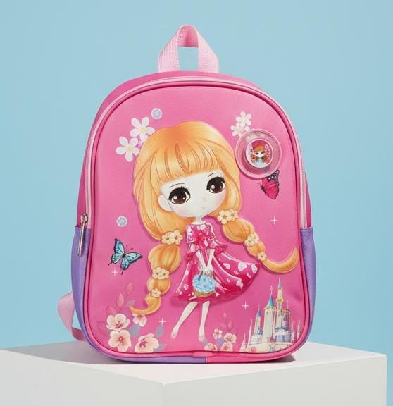 Blonde Hair High Quality PU 3D Play Nursery Baby Girl School Bag